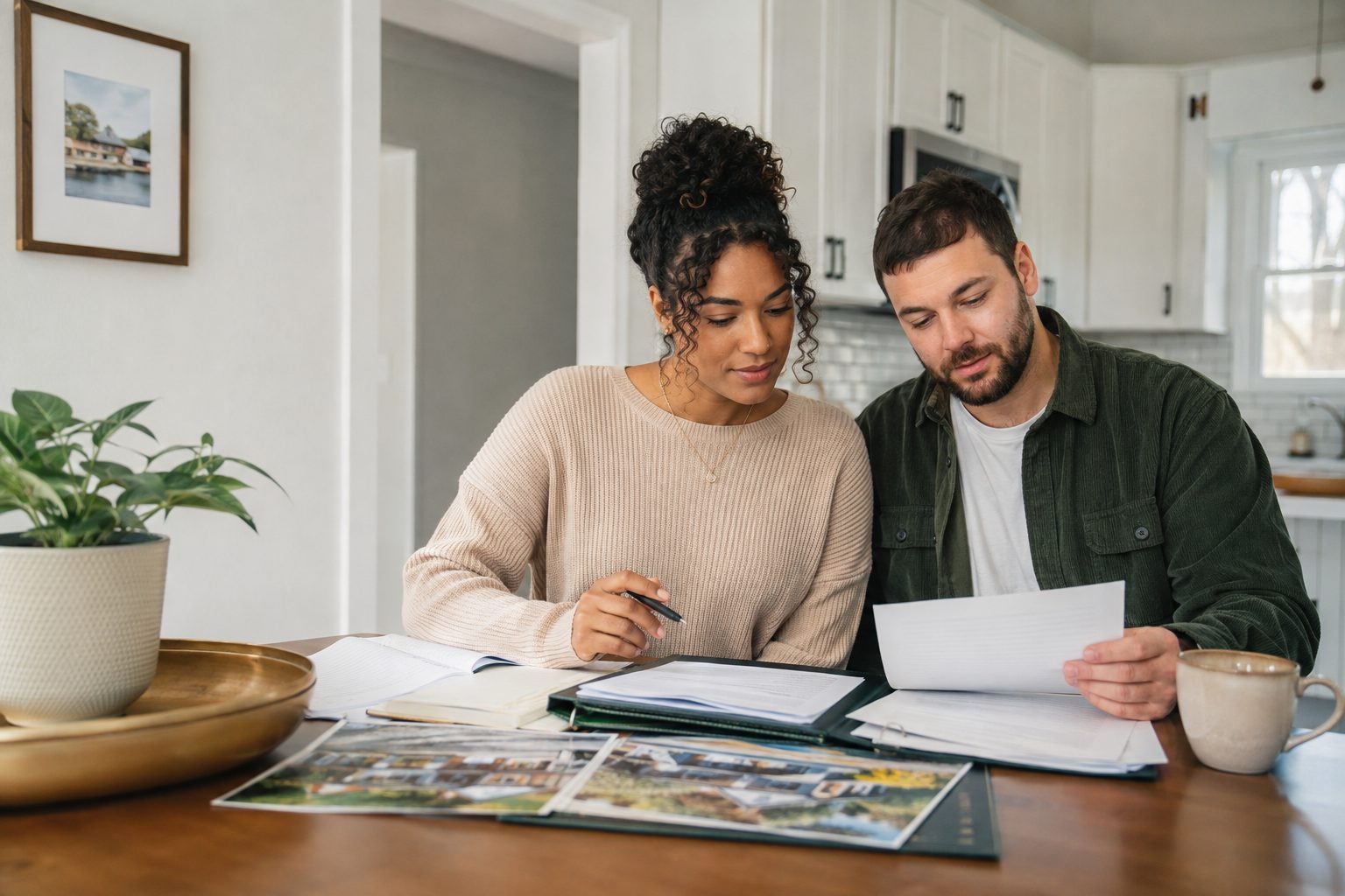 Michigan first-time buyers comparing renting and buying at a kitchen table